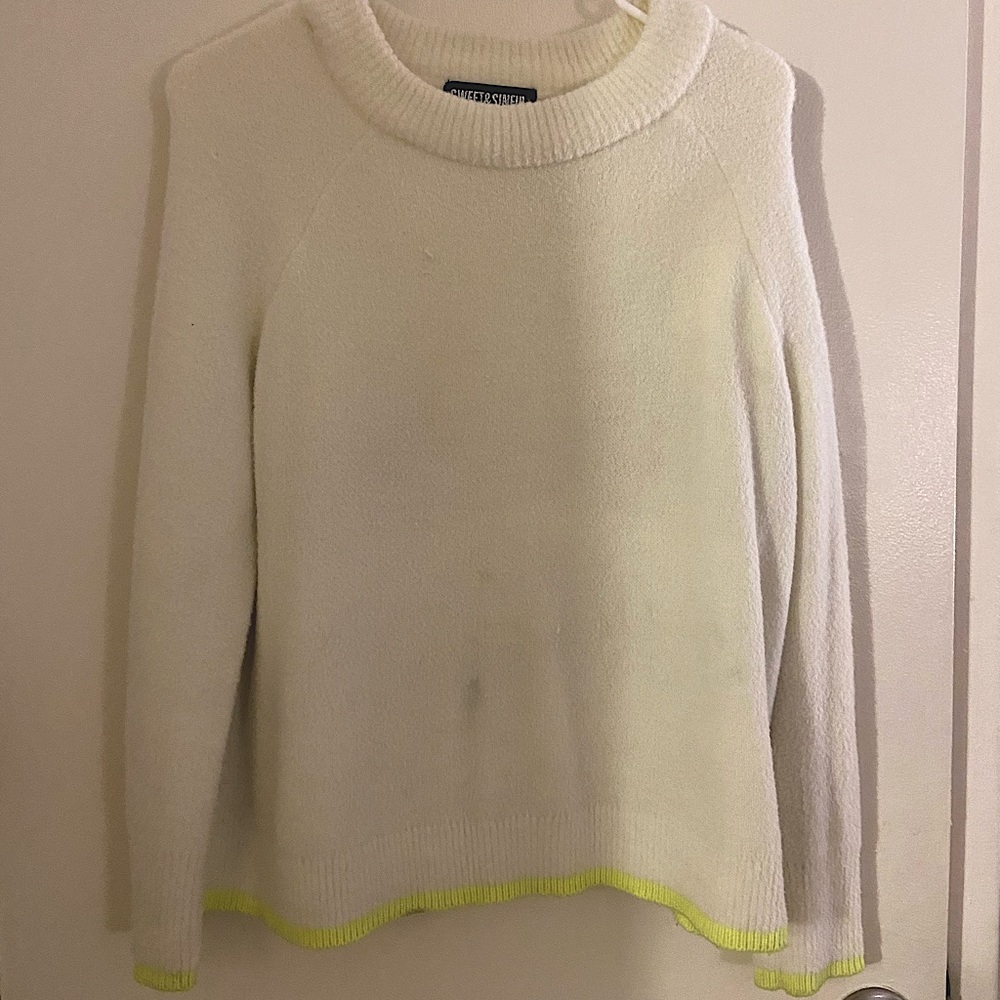 Cream Cardigan with Yellow trim